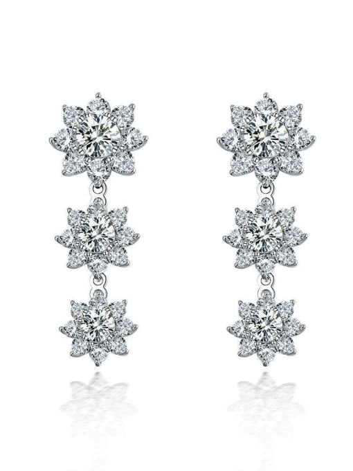 White [E 0569] 925 Sterling Silver High Carbon Diamond Flower Luxury Cluster Earring